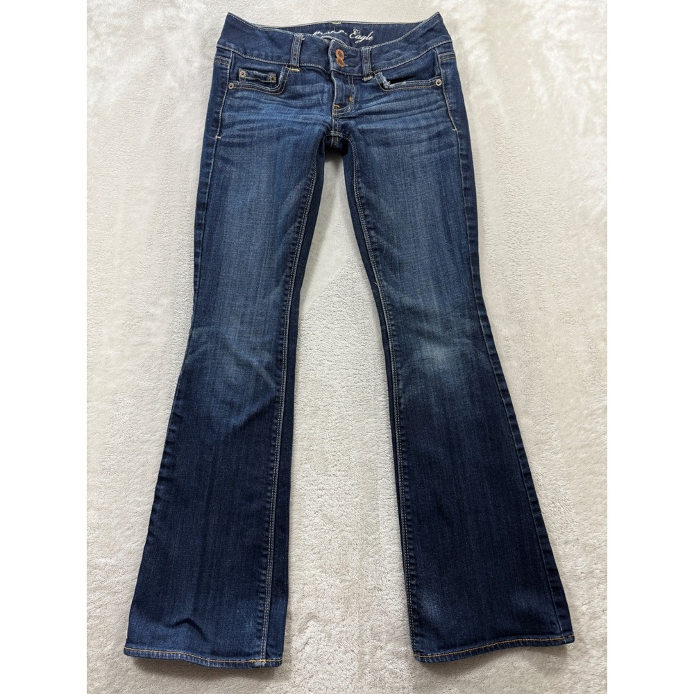 American Eagle Womens Artist Flare Stretch Dark WashJeans 00 Short Meas: 26x29